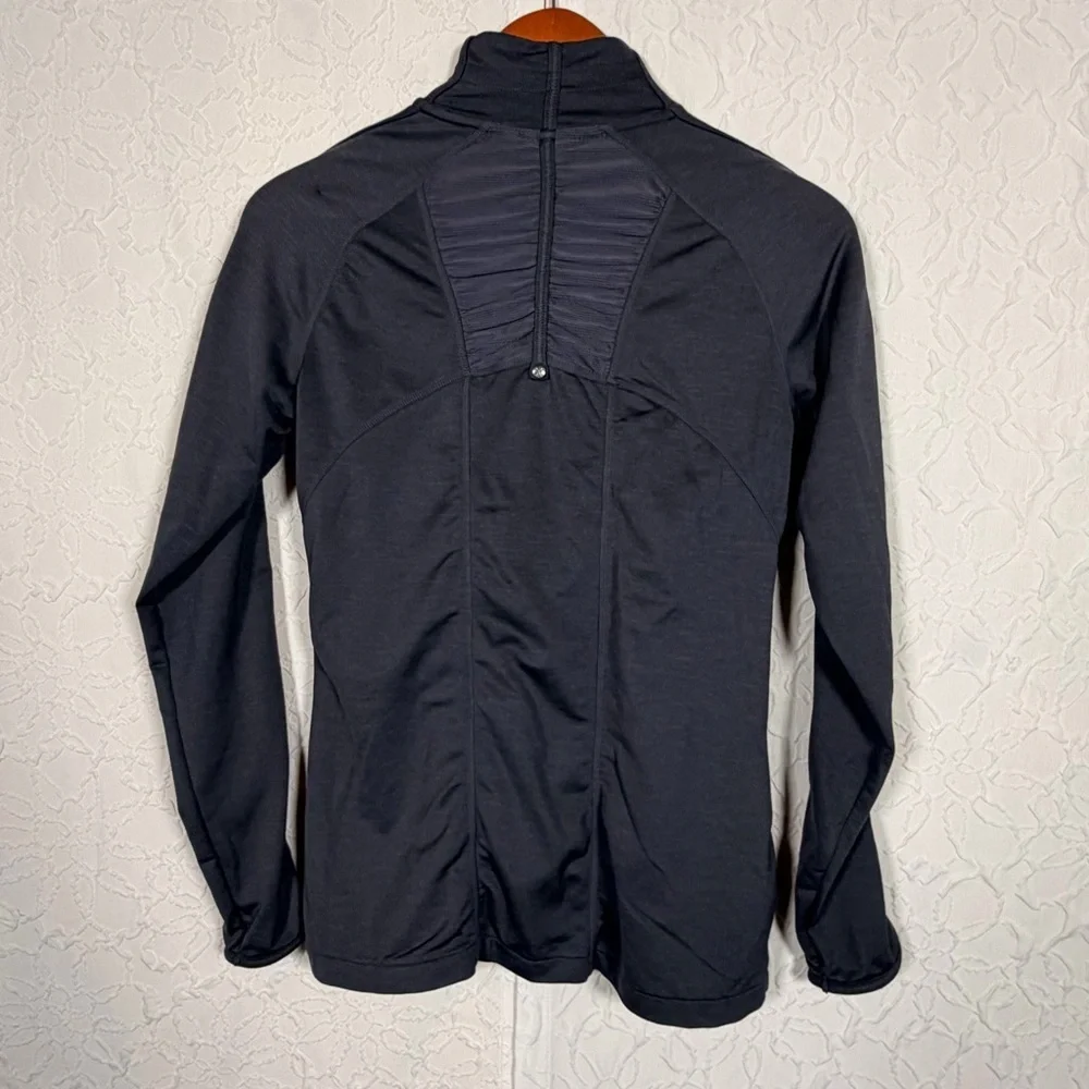 Athleta Ruched Pocket Dark Gray Athletic Workout Zip Front Jacket Sz S